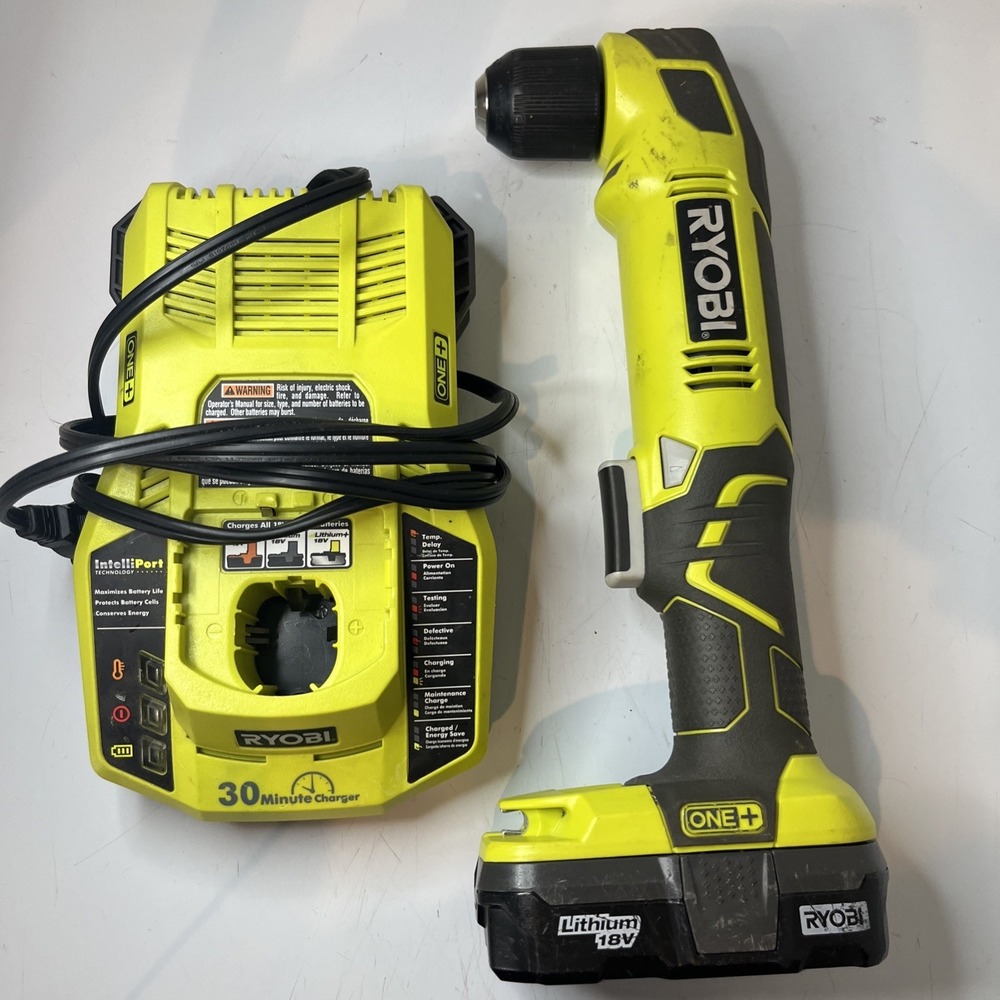 Ryobi 18-Volt ONE+ 3/8 in. P241 Right Angle Drill, Battery, and Charger